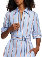 Striped Cotton Belted Shirtdress