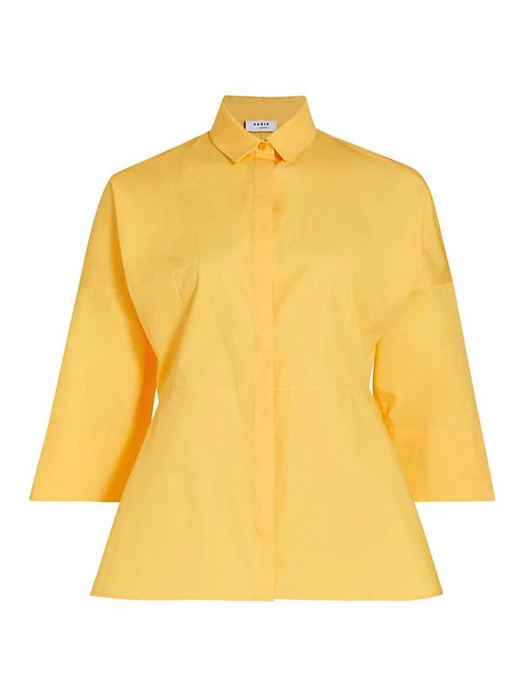 Poplin Three-Quarter-Length Bell Sleeve Blouse