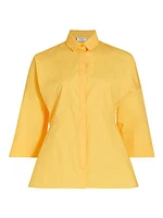 Poplin Three-Quarter-Length Bell Sleeve Blouse