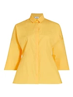 Poplin Three-Quarter-Length Bell Sleeve Blouse