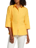 Poplin Three-Quarter-Length Bell Sleeve Blouse