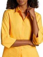 Poplin Three-Quarter-Length Bell Sleeve Blouse