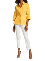 Poplin Three-Quarter-Length Bell Sleeve Blouse