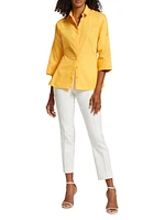 Poplin Three-Quarter-Length Bell Sleeve Blouse