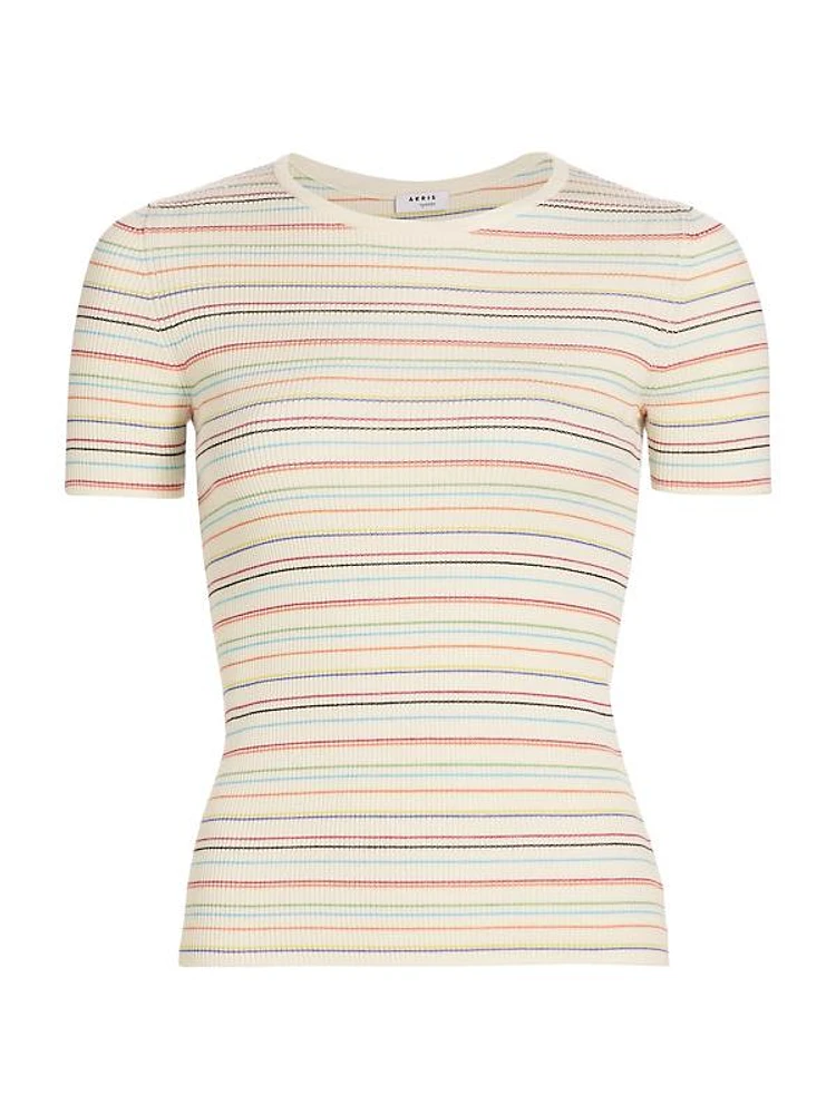 Striped Rib-Knit Short-Sleeve T-Shirt