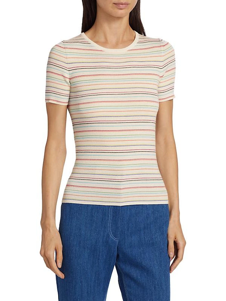 Striped Rib-Knit Short-Sleeve T-Shirt