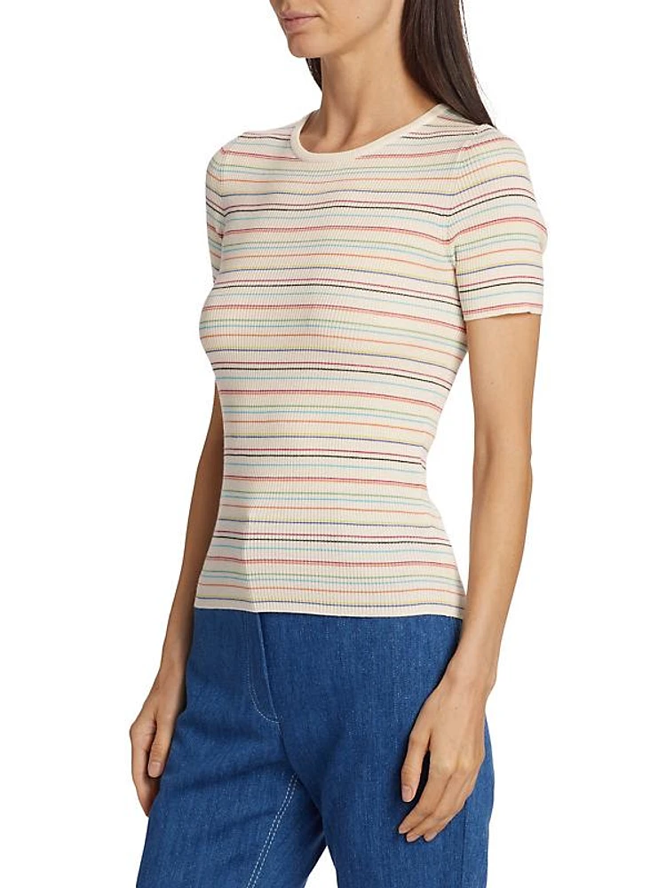 Striped Rib-Knit Short-Sleeve T-Shirt