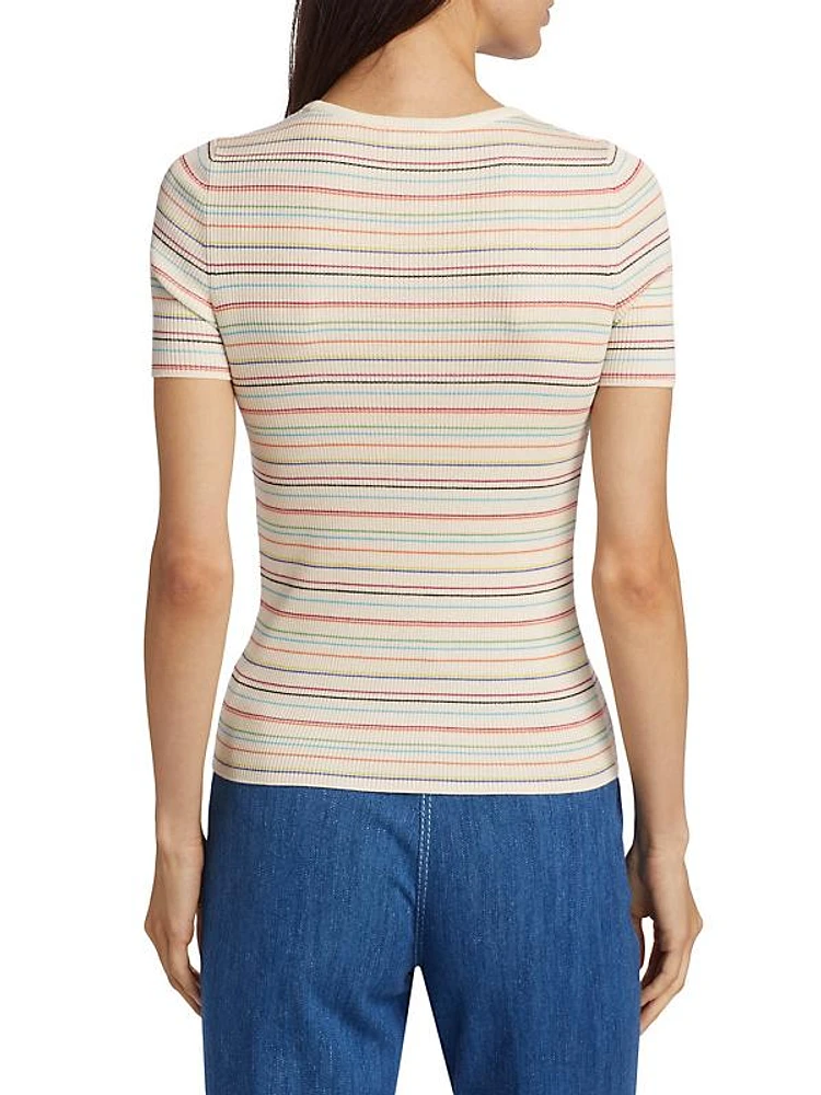 Striped Rib-Knit Short-Sleeve T-Shirt