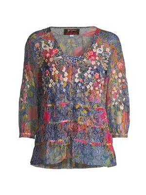 Locust Mesh Floral Tiered Blouse