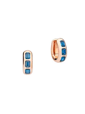 Iconica 18K Rose Gold & London Blue Topaz Oval Huggie Hoop Earrings