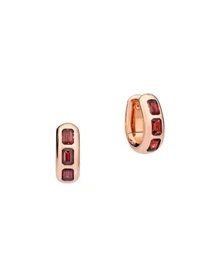 Iconica 18K Rose Gold & Garnet Oval Huggie Hoop Earrings