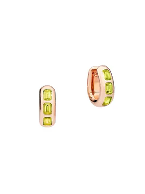 Iconica 18K Rose Gold & Peridot Oval Huggie Hoop Earrings