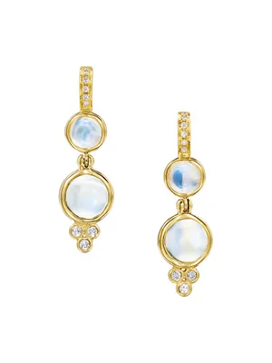 Celestial Lunar 18K Yellow Gold, Blue Moonstone & 0.14 TCW Diamond Double-Drop Earrings