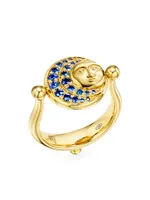 Celestial Eclipse 18K Yellow Gold, Sapphire & Ruby Swivel Ring