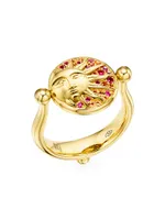 Celestial Eclipse 18K Yellow Gold, Sapphire & Ruby Swivel Ring