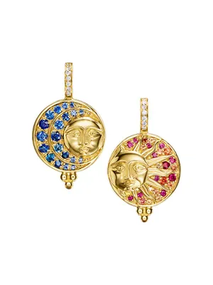 Celestial 18K Yellow Gold & Multi-Gemstone Mismatching Drop Earrings