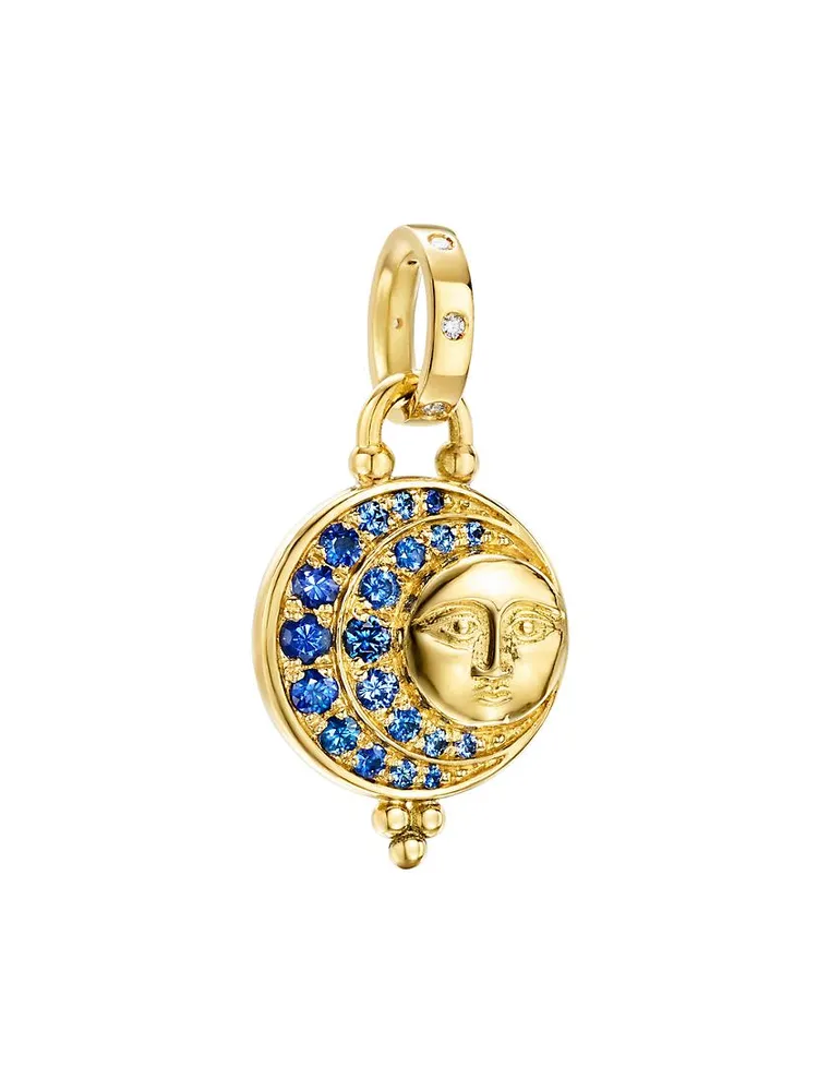 Celestial Lunar Eclipse 18K Yellow Gold, Blue Sapphire & 0.003 TCW Diamond Moon Pendant