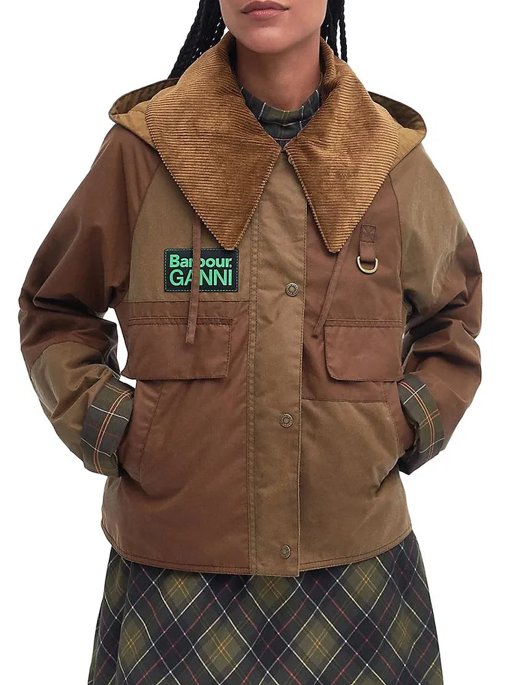 Barbour x Ganni Block Spey Patchwork Waxed Cotton Jacket