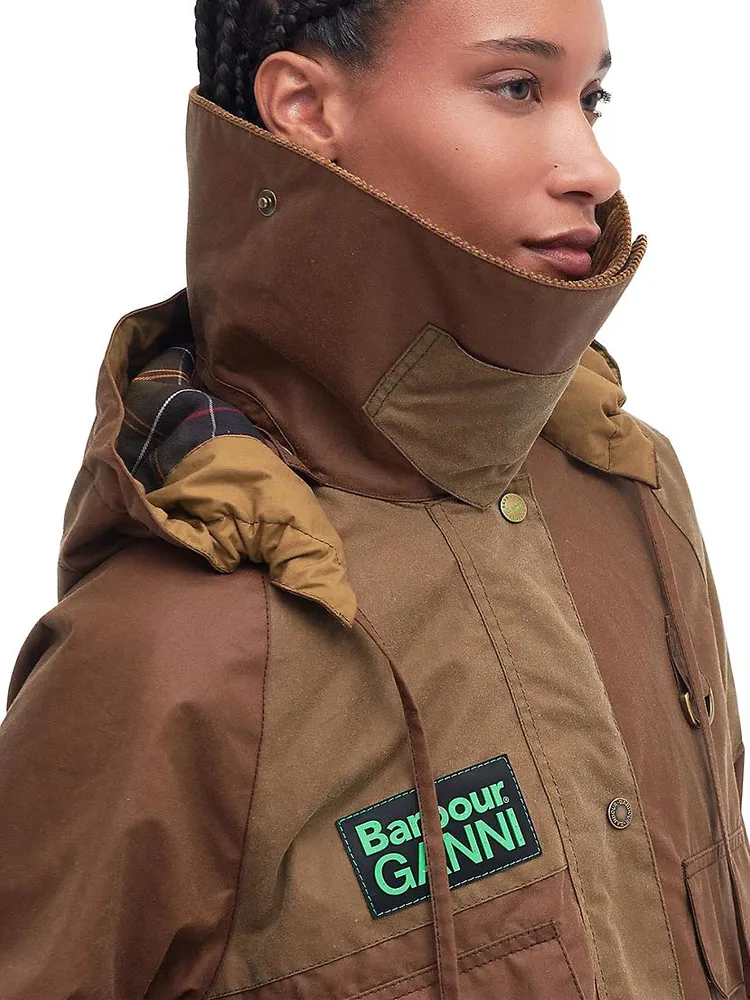 Barbour x Ganni Block Spey Patchwork Waxed Cotton Jacket