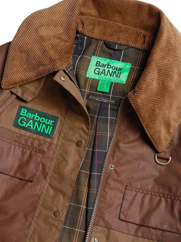 Barbour x Ganni Block Spey Patchwork Waxed Cotton Jacket
