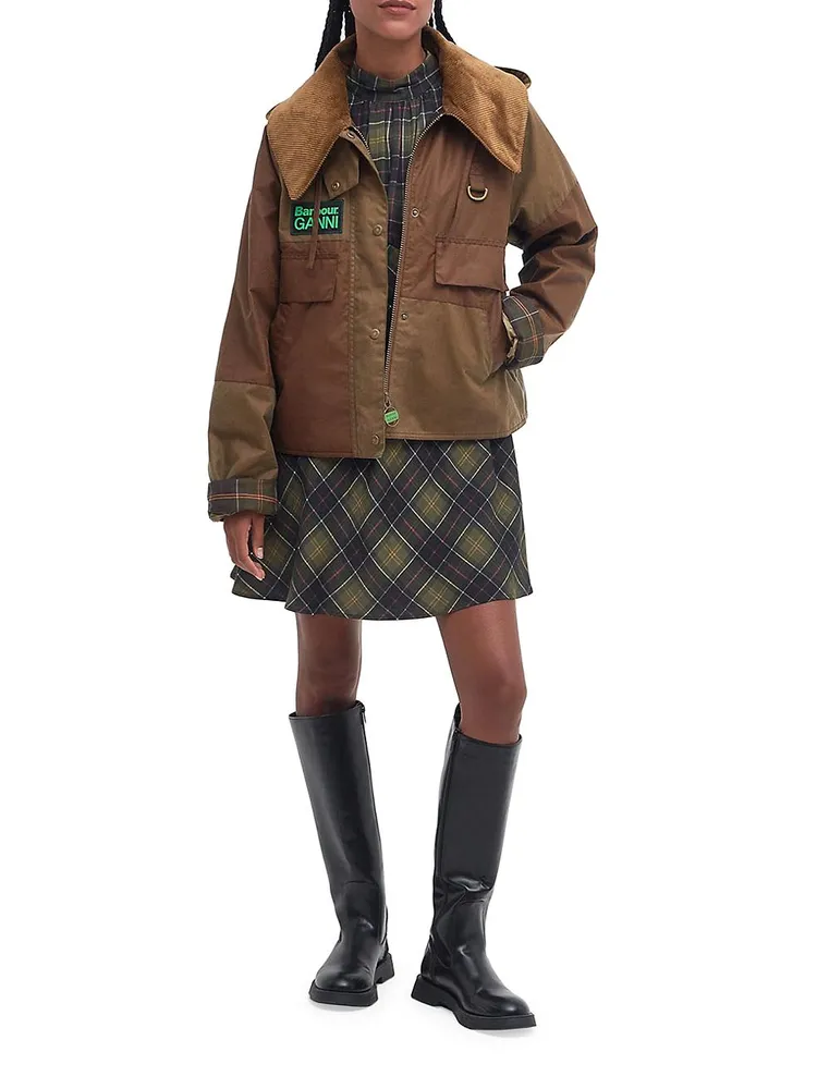 Barbour x Ganni Block Spey Patchwork Waxed Cotton Jacket