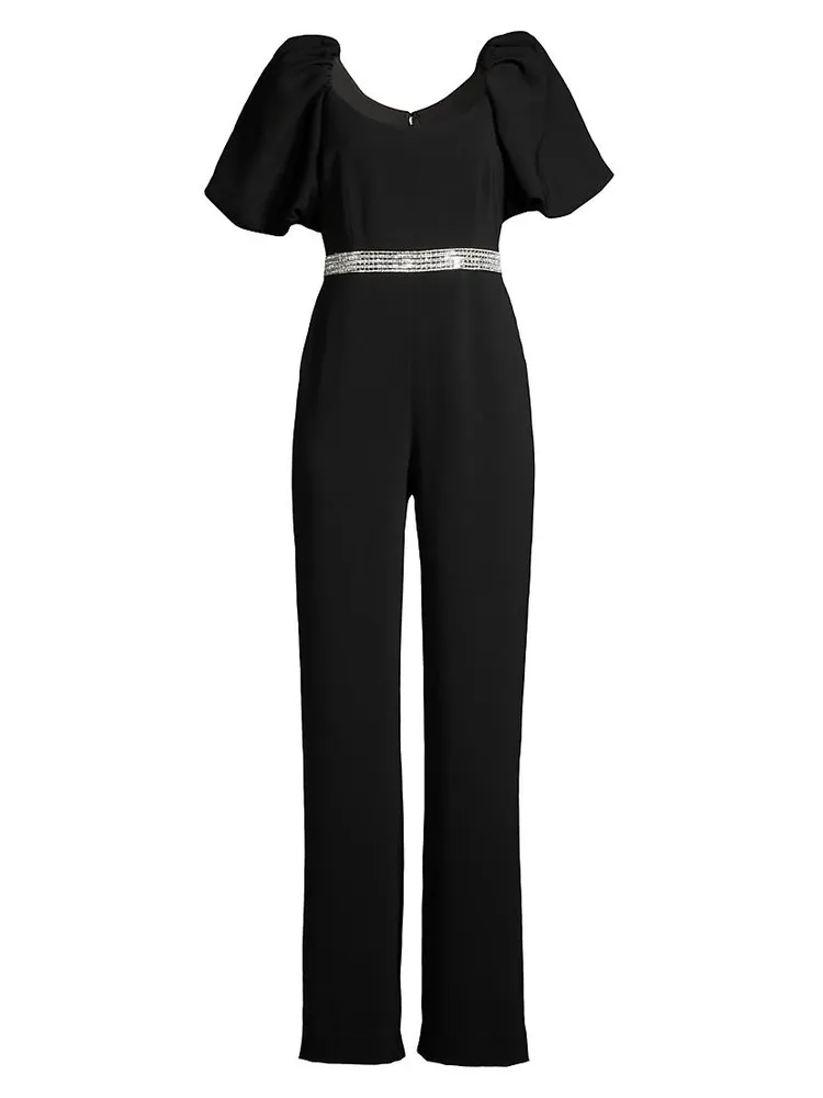 Crystal-Embellished Puff-Sleeve Jumpsuit