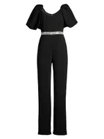 Crystal-Embellished Puff-Sleeve Jumpsuit