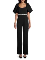 Crystal-Embellished Puff-Sleeve Jumpsuit