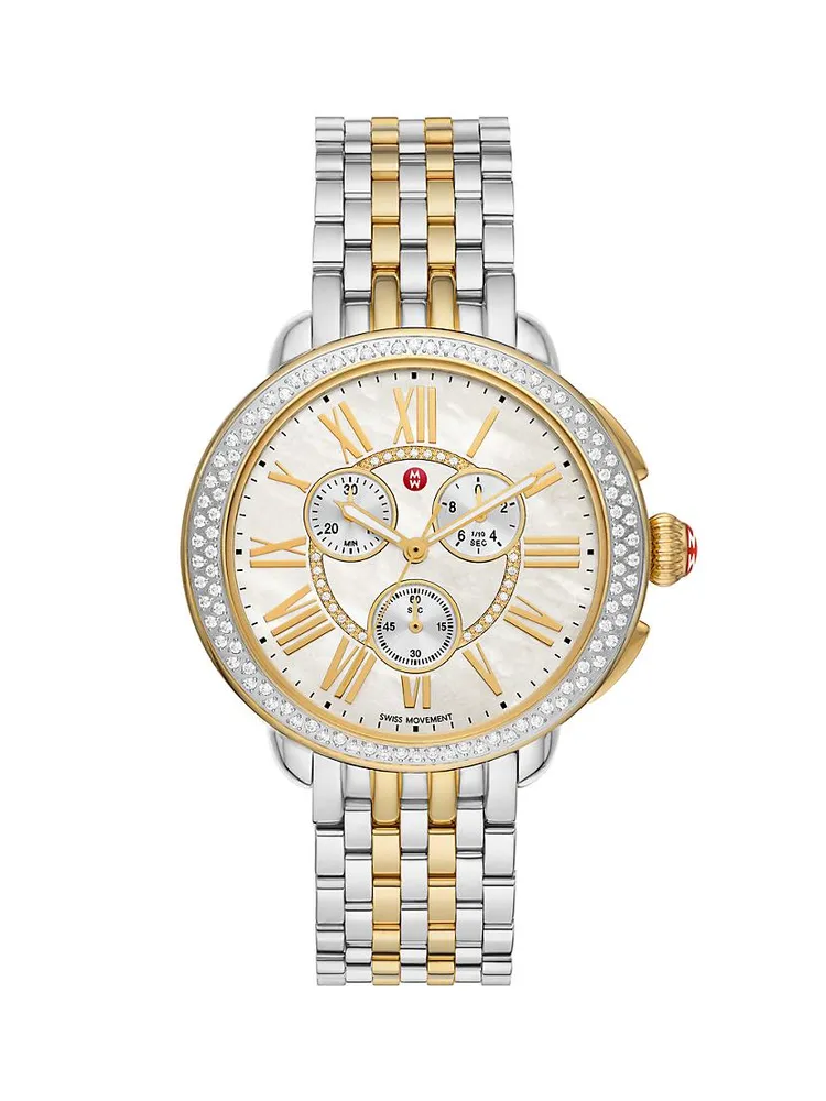 Serein Two-Tone Stainless Steel, Mother-Of-Pearl & 0.62 TCW Diamond Chronograph Watch/38MM x 40MM