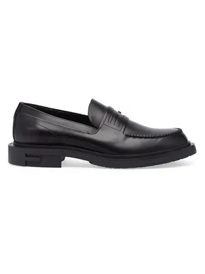 Leather Stacked Heel Loafers