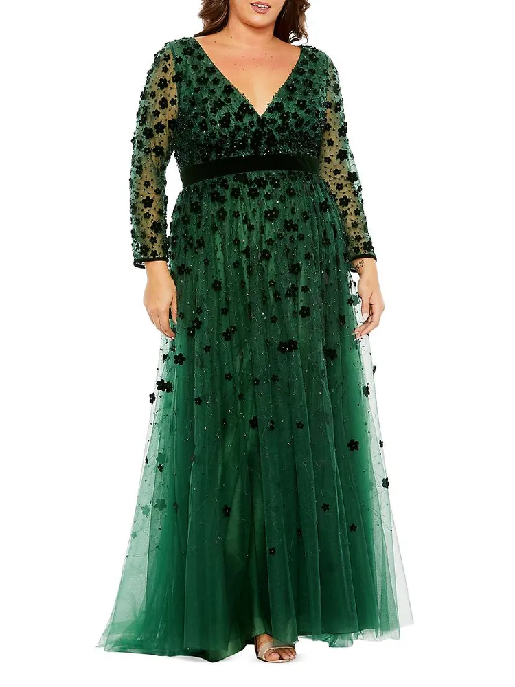 Plus Velvet Flower Tulle Gown