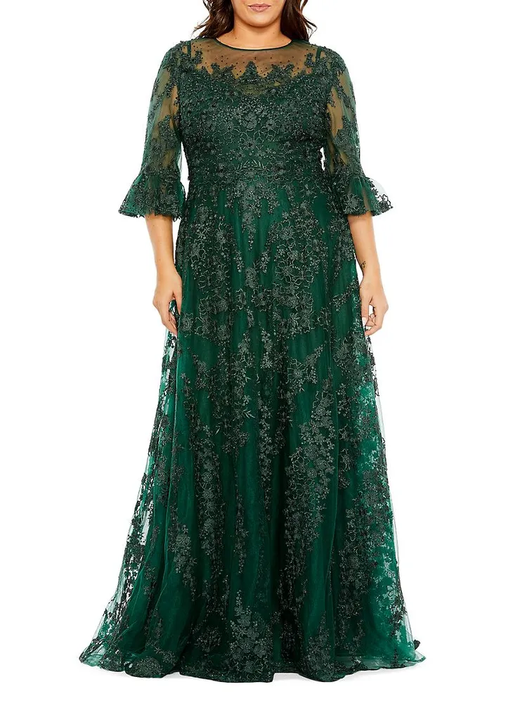 Plus Floral Embroidered Gown