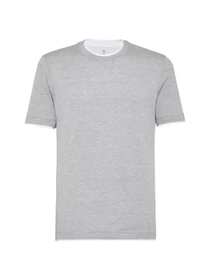 Silk And Cotton Jersey Round Neck Slim Fit T-Shirt With Faux-Layering