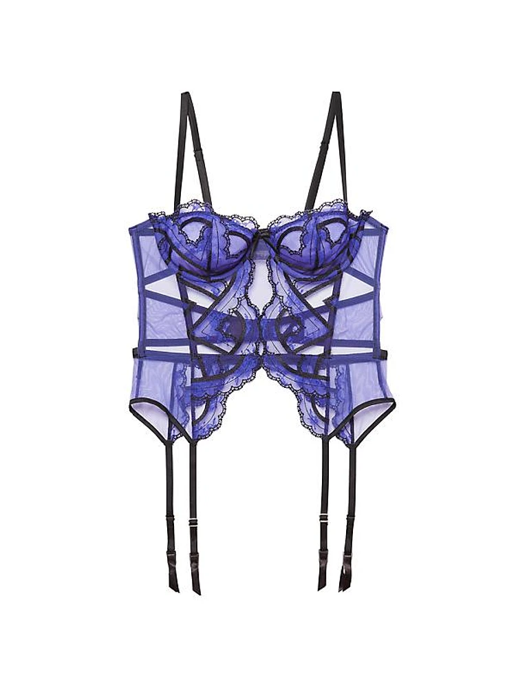 Hendrix Floral Embroidered Mesh Garter Basque Bra