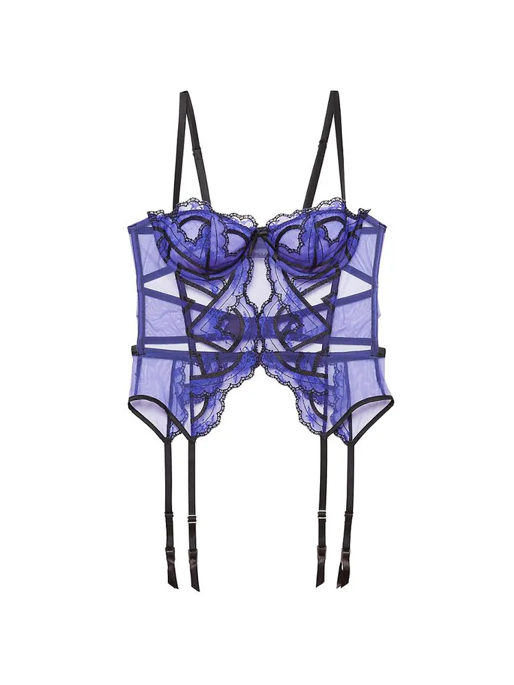 Hendrix Floral Embroidered Mesh Garter Basque Bra