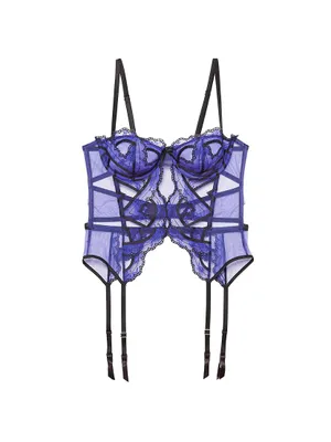 Hendrix Floral Embroidered Mesh Garter Basque Bra