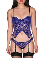 Hendrix Floral Embroidered Mesh Garter Basque Bra