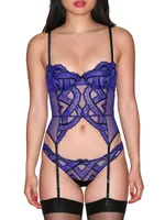 Hendrix Floral Embroidered Mesh Garter Basque Bra