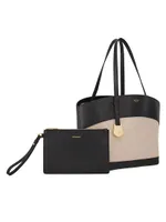 Charming Linen & Leather Tote Bag