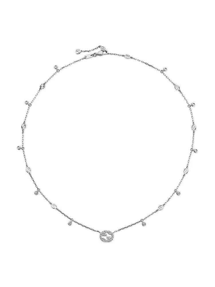 Interlocking G 18K White Gold & 0.27 TCW Diamond Station Necklace