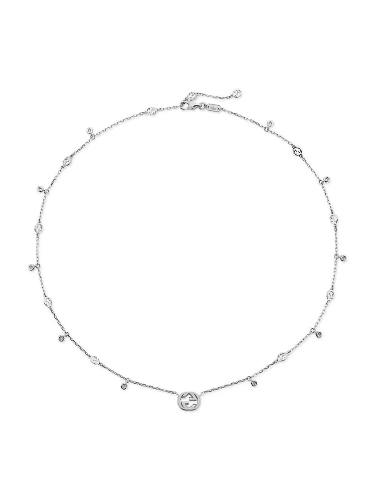 Interlocking G 18K White Gold & 0.27 TCW Diamond Station Necklace