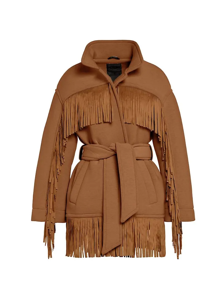 Oversize Belted Fringe Stretch Jacket