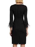 Feather-Trimmed Tweed Sheath Dress