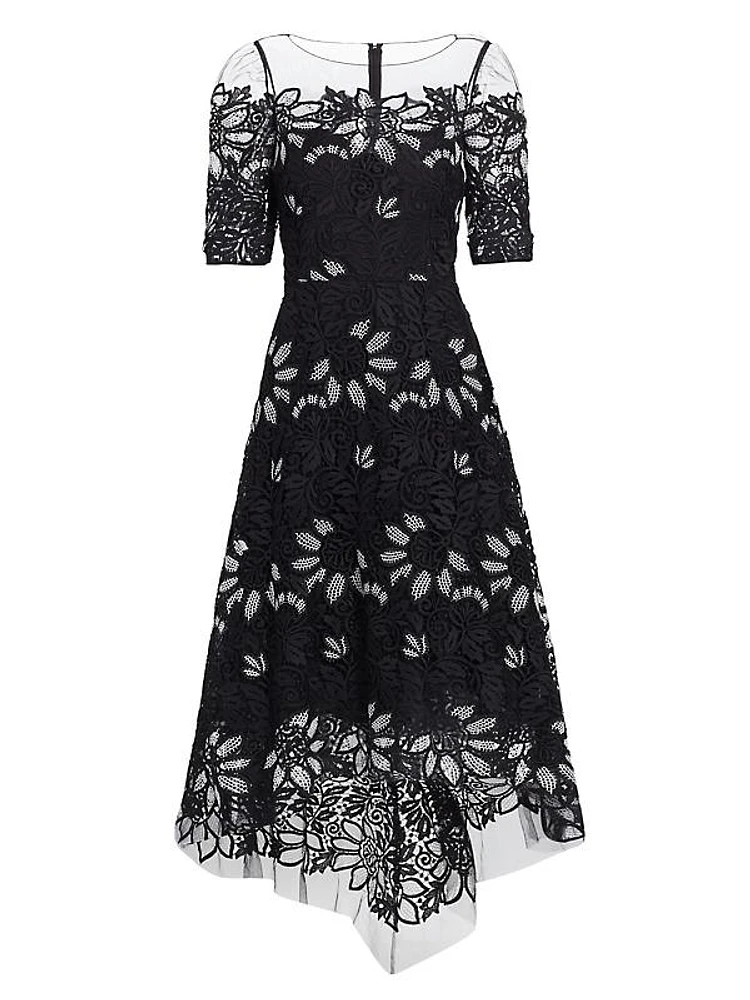 Floral Guipure Lace Midi-Dress