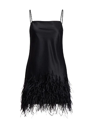 Feather-Trim Satin Mini Dress