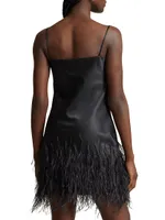 Feather-Trim Satin Mini Dress