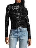 Sequined Jersey Turtleneck Sweater