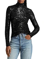 Sequined Jersey Turtleneck Sweater