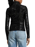 Sequined Jersey Turtleneck Sweater