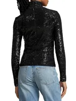 Sequined Jersey Turtleneck Sweater